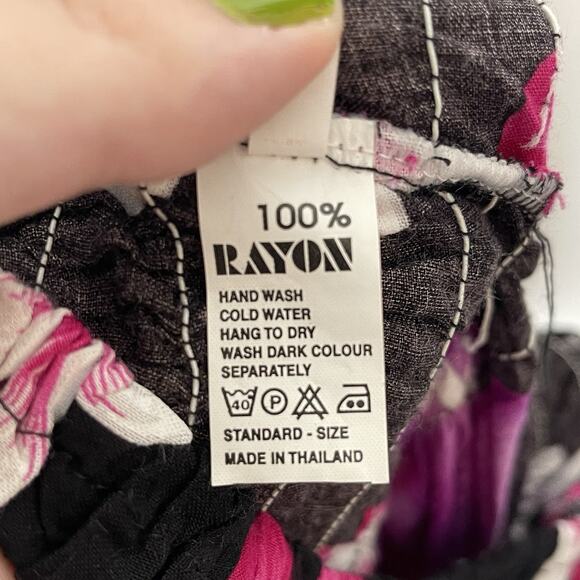 Vtg Black Pink Hibiscus Flower Halter Dress Hawaiian Y2K Babydoll Fairy Sz M - Picture 8 of 10